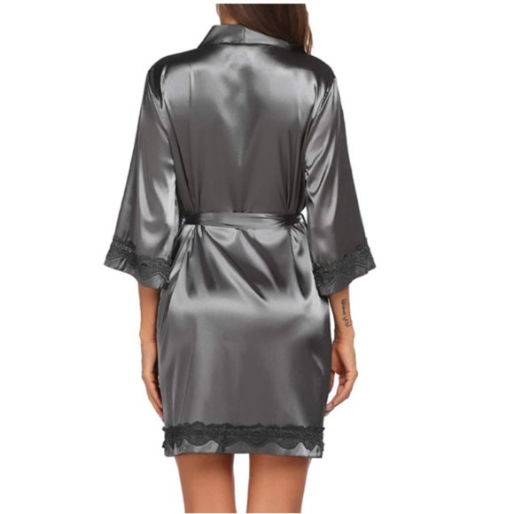 NEW! Sexy Lace Trim Silky Satin Kimono Robe - Picture 4 of 5